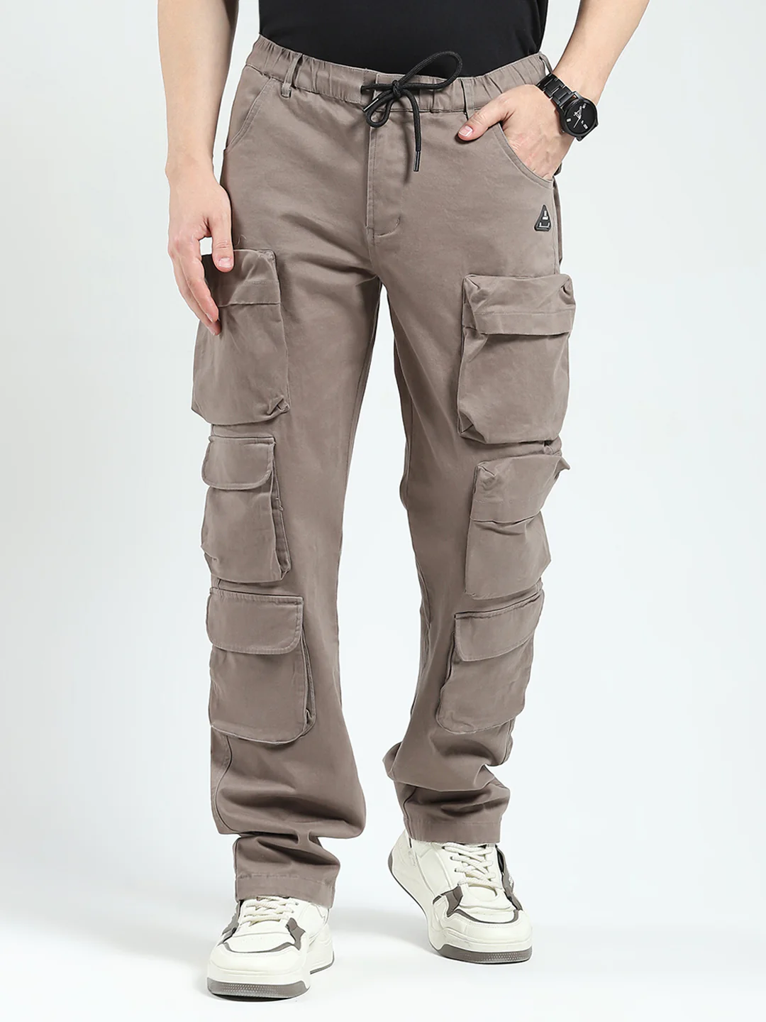Rock.it Men Grey Solid Straight Fit Cargo