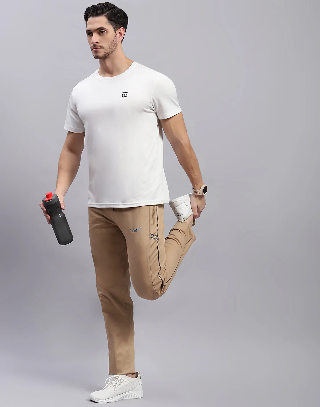 Men Khaki Solid Regular Fit Lower - Image 2