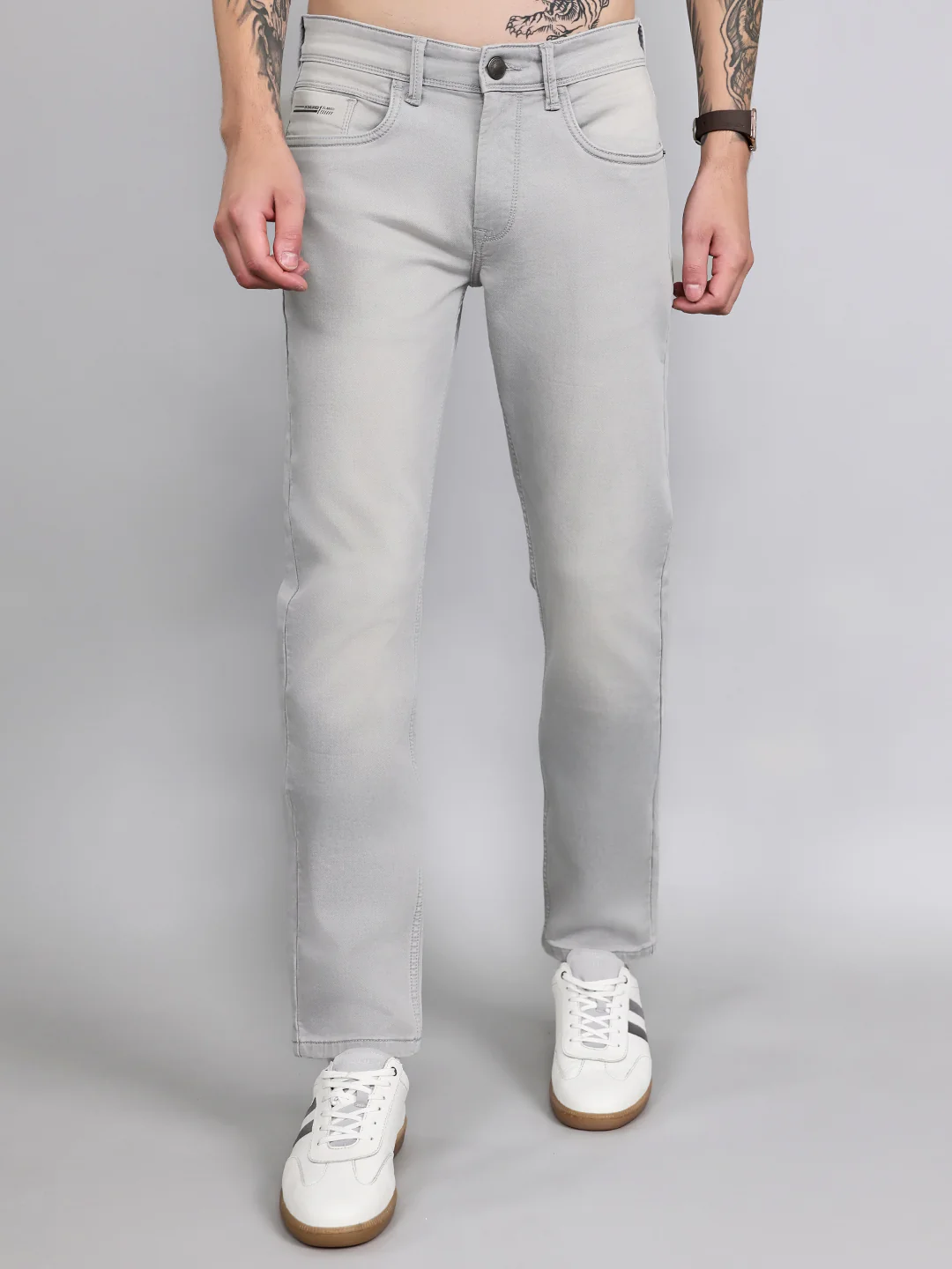 Men Light Grey Light Wash Narrow Fit Denim