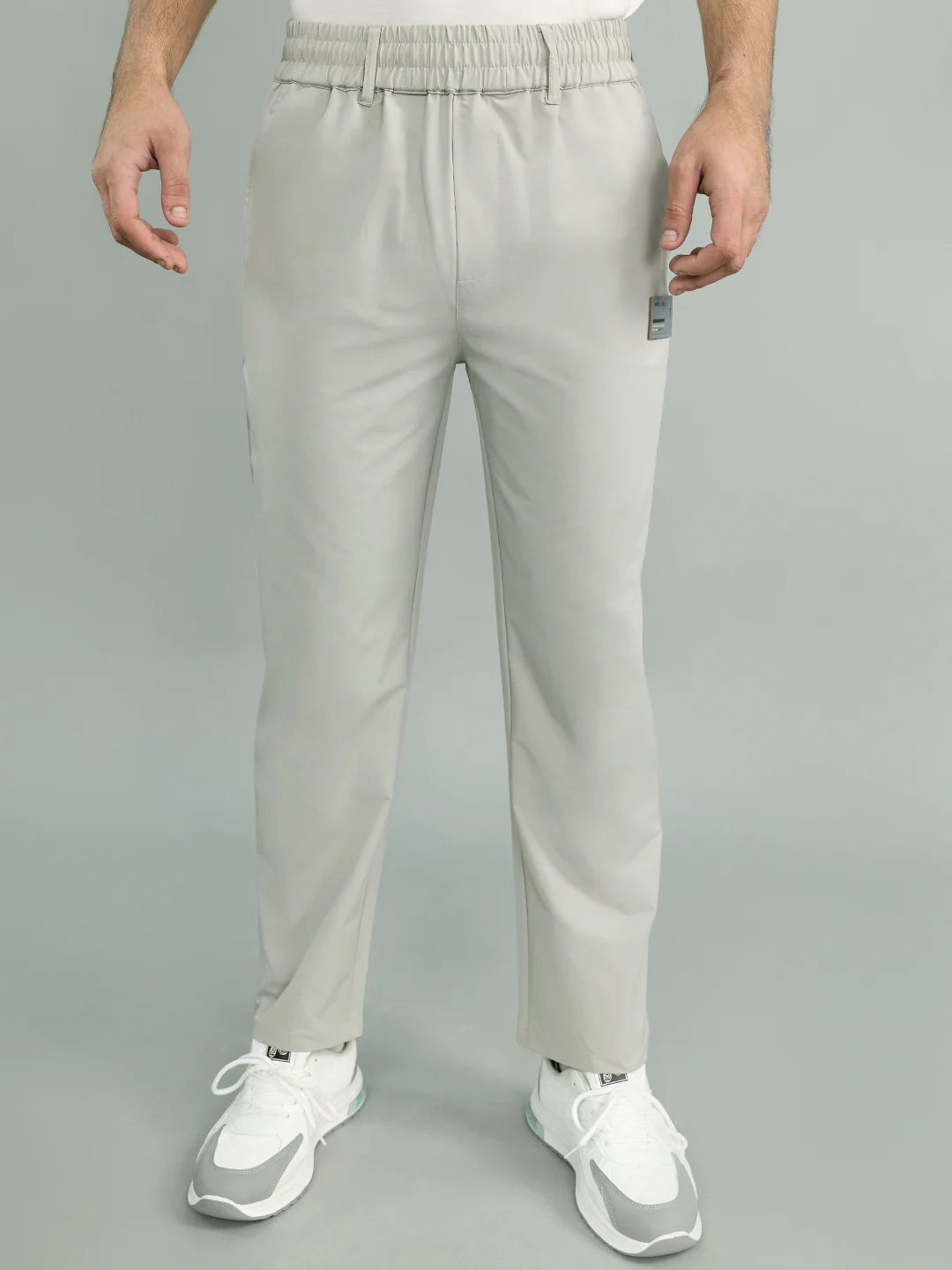 Men Light Grey Solid Regular Fit Lower