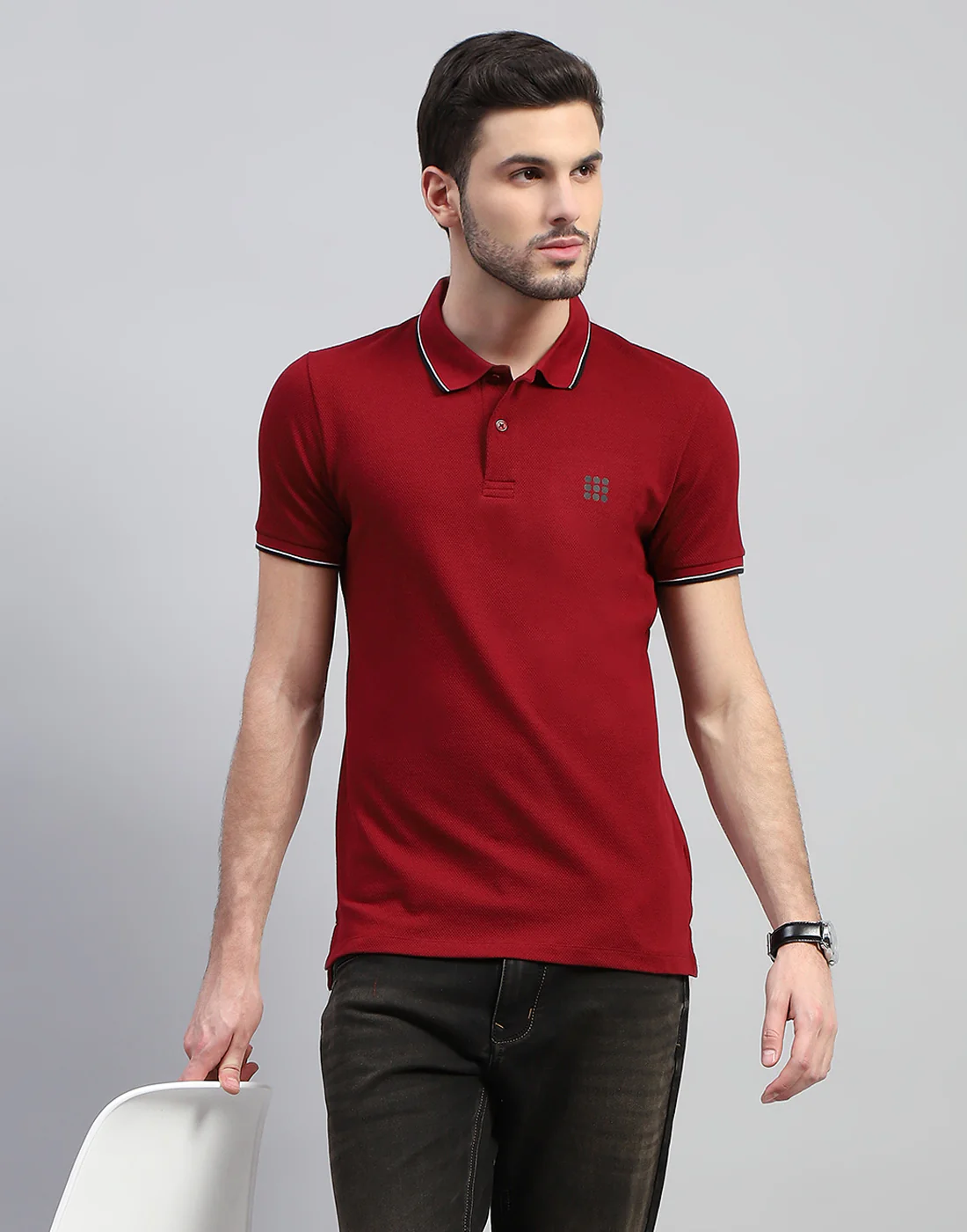 Rock.it Men Maroon Solid Polo Collar Half Sleeve T-Shirt