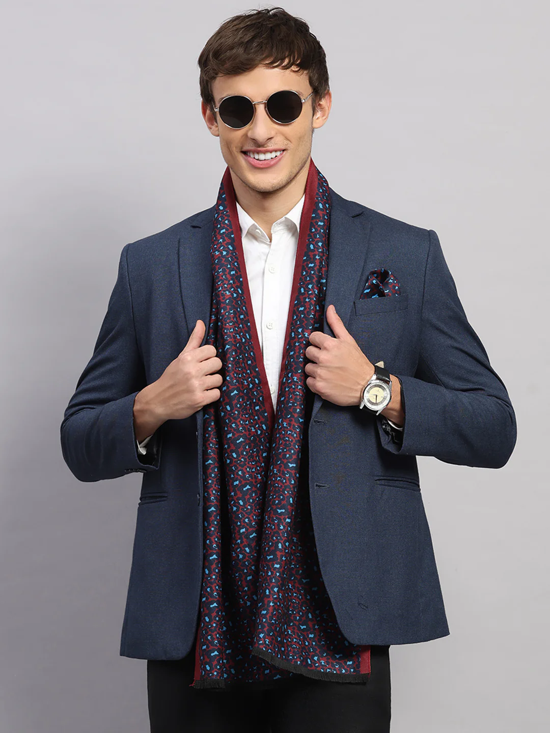 Men Multicolor Self Design Wool Muffler
