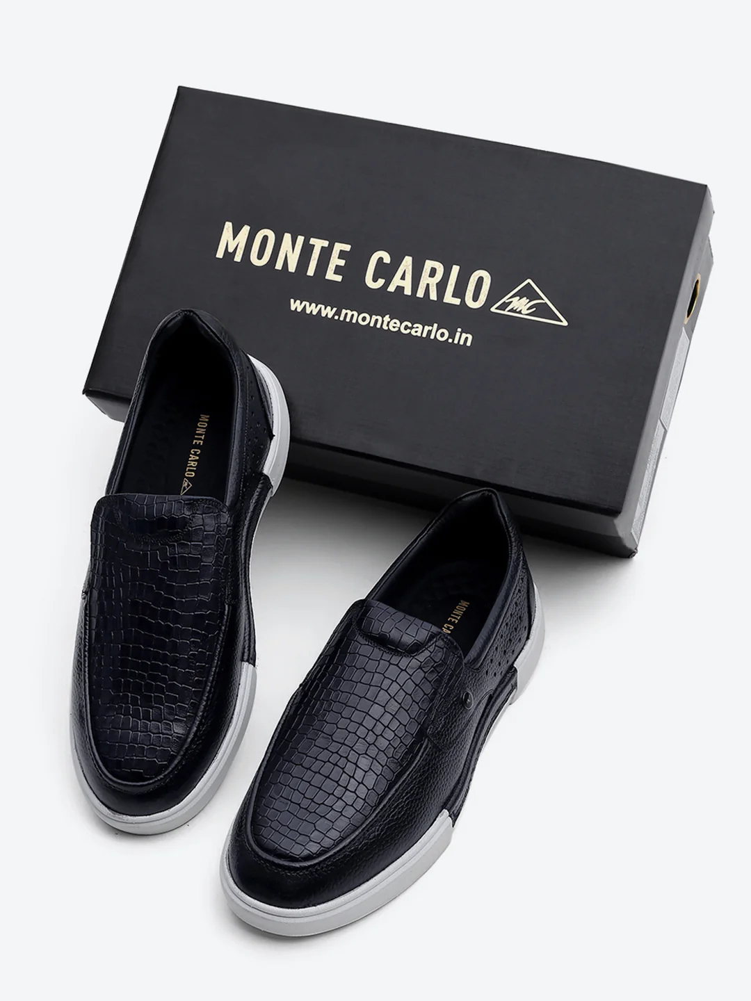 Monte Carlo Navy Blue Croc Print Leather Casual Slip on Shoes for Men - Image 2