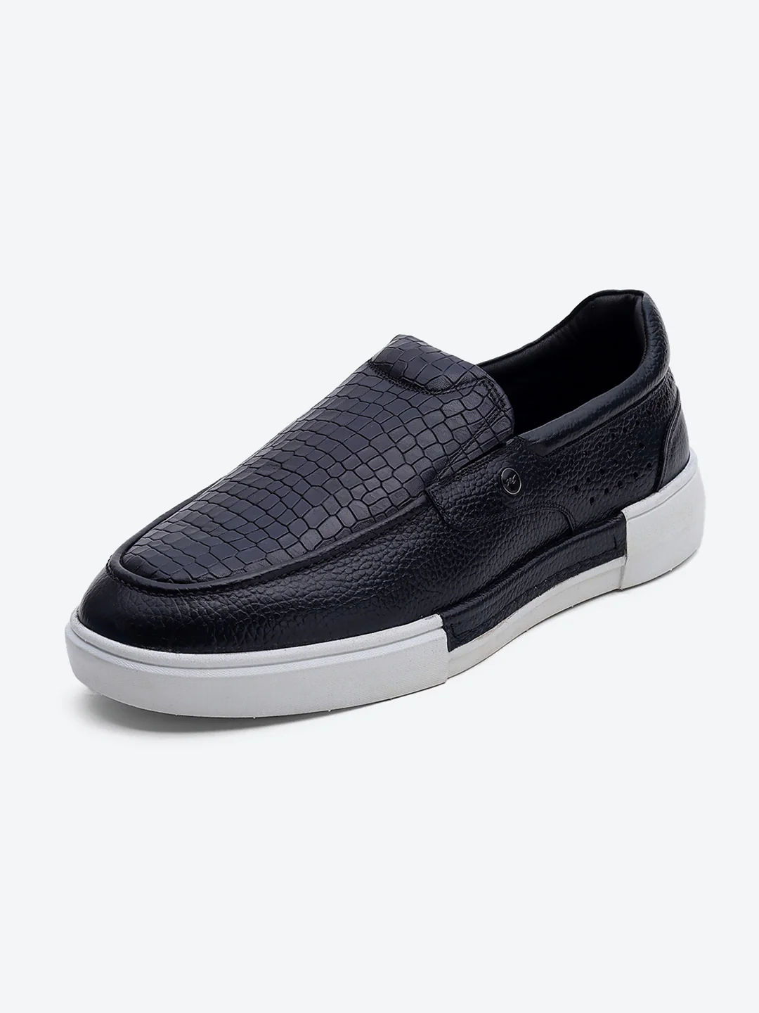Monte Carlo Navy Blue Croc Print Leather Casual Slip on Shoes for Men - Image 3