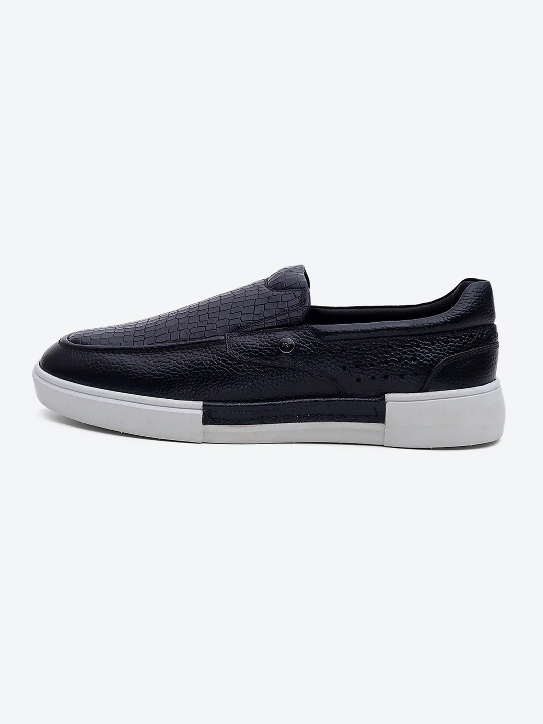 Monte Carlo Navy Blue Croc Print Leather Casual Slip on Shoes for Men - Image 4