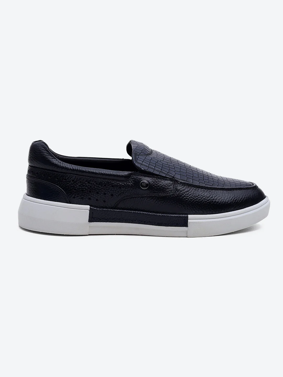 Monte Carlo Navy Blue Croc Print Leather Casual Slip on Shoes for Men - Image 5