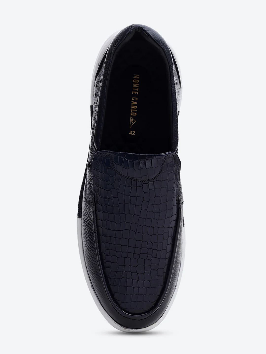 Monte Carlo Navy Blue Croc Print Leather Casual Slip on Shoes for Men - Image 6