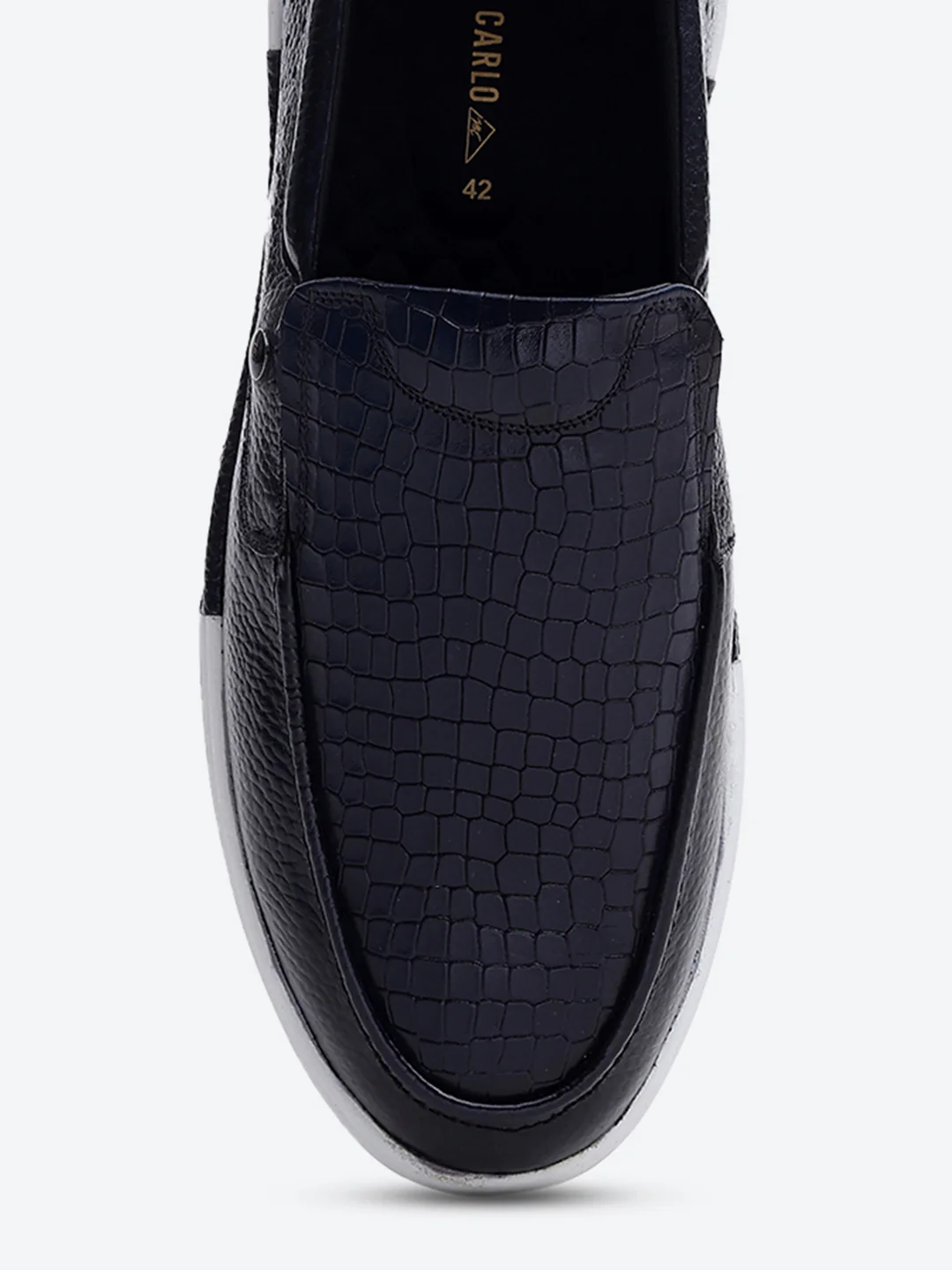 Monte Carlo Navy Blue Croc Print Leather Casual Slip on Shoes for Men - Image 7