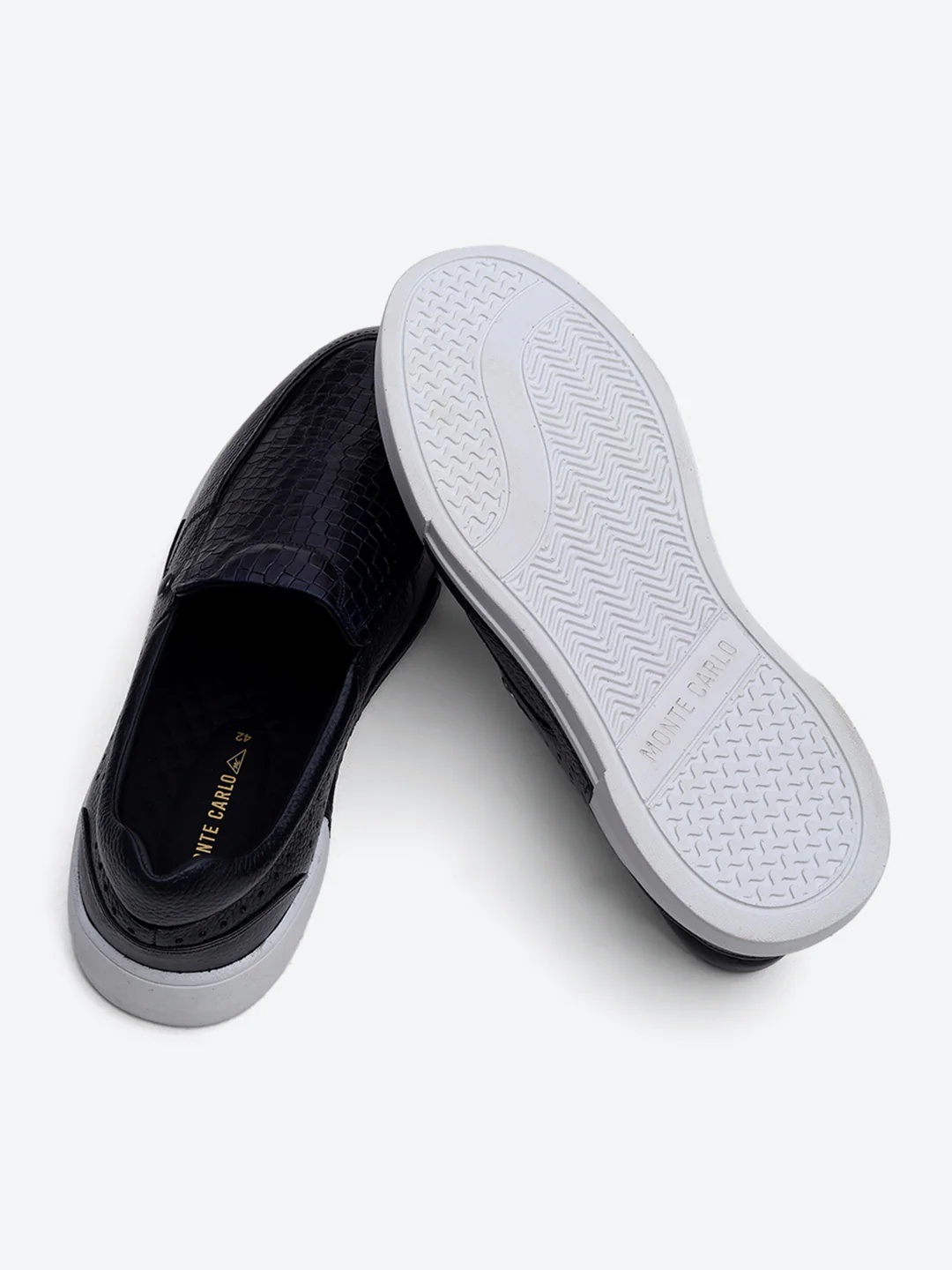 Monte Carlo Navy Blue Croc Print Leather Casual Slip on Shoes for Men - Image 8
