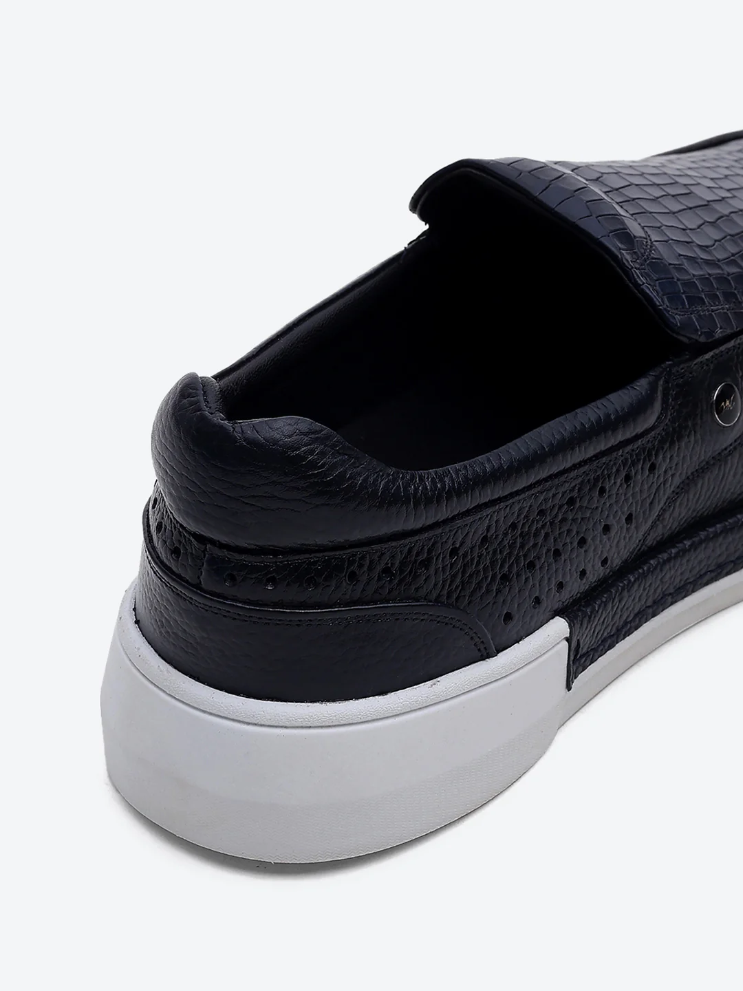 Monte Carlo Navy Blue Croc Print Leather Casual Slip on Shoes for Men - Image 9