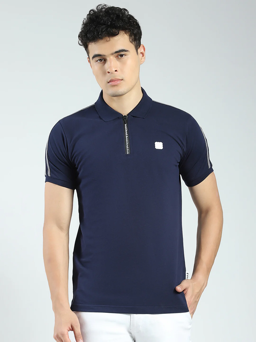 Rock.it Men Navy Blue Solid Collar Half Sleeve T-Shirt