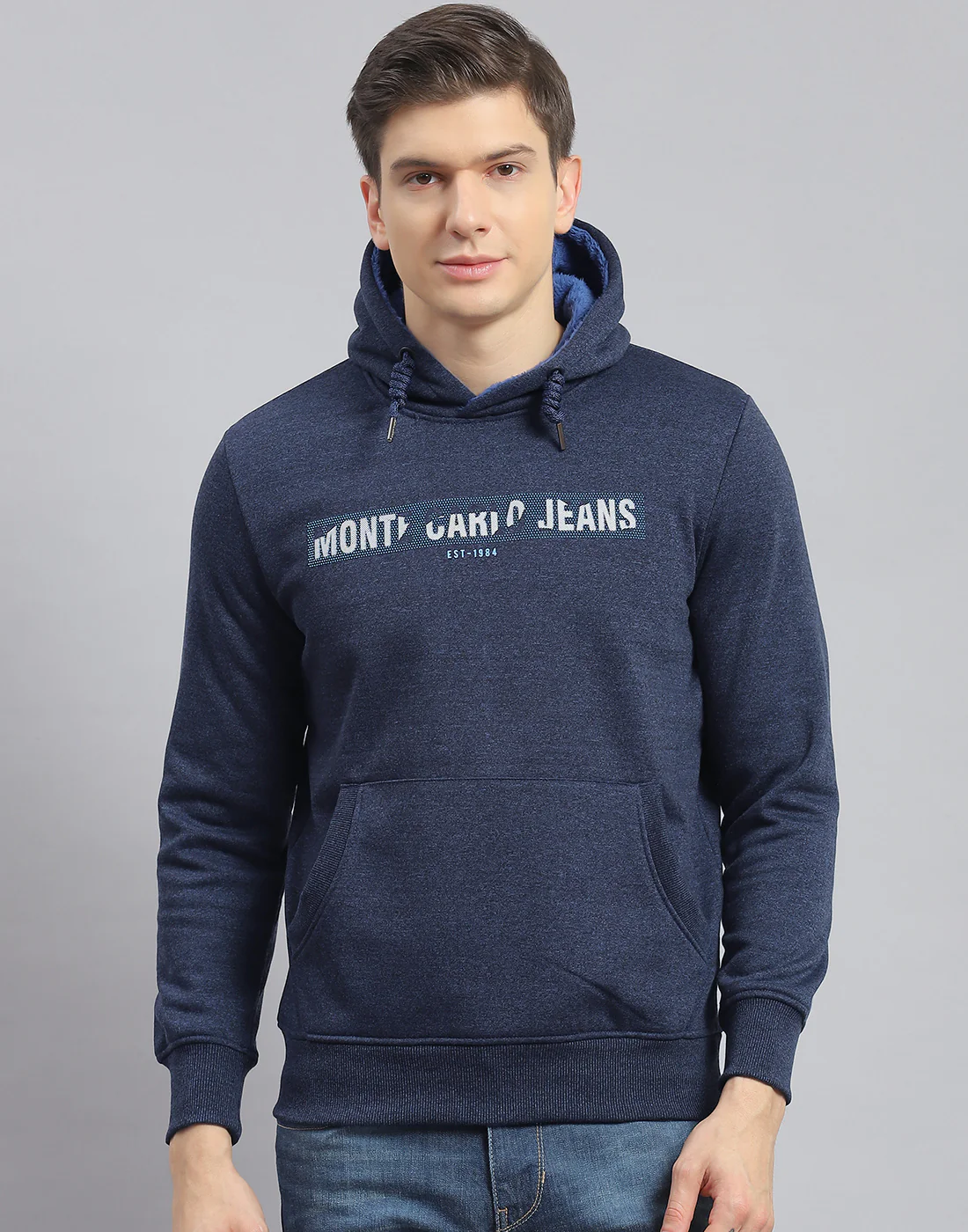 Men Navy Blue Solid Hooded Full Sleeve Sweatshirt
