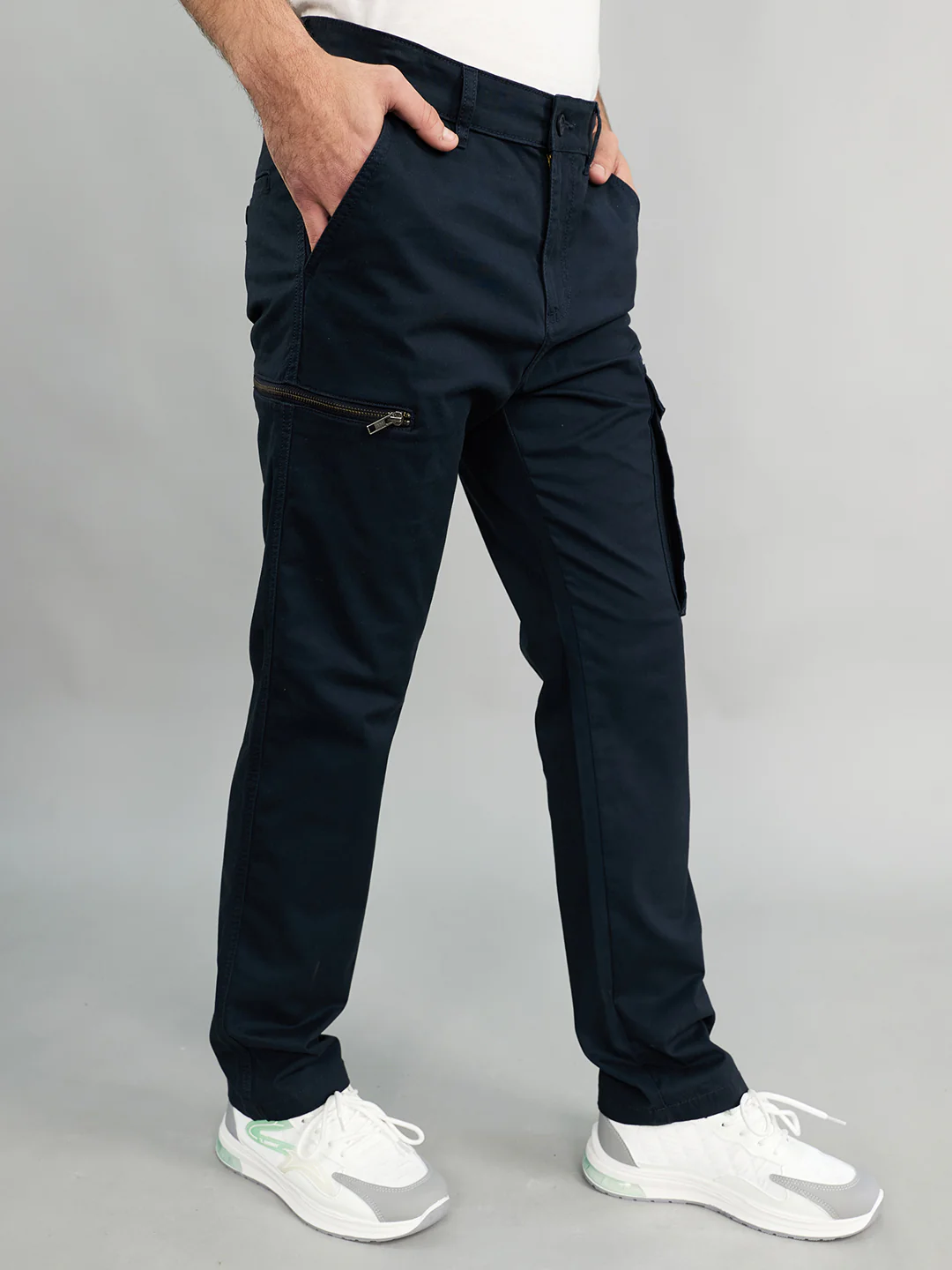 Men Navy Blue Solid Regular Fit Cargo - Image 2