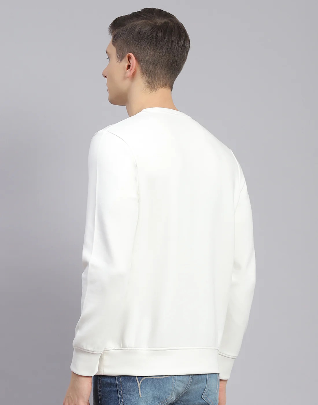 Men Off White Printed Round Neck Full Sleeve Sweatshirt