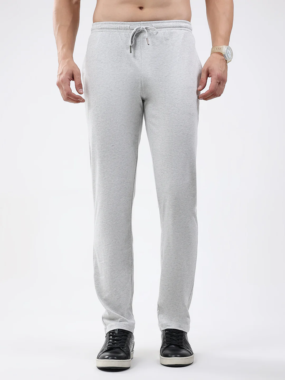 Men Off White Solid Regular Fit Lower