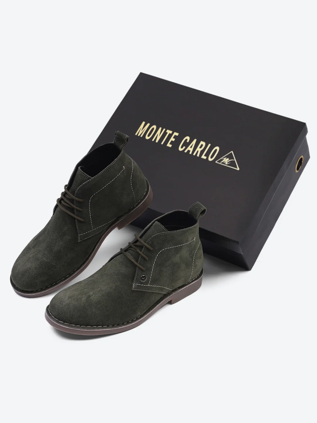 Men Olive Lace Up Genuine Leather Chukka Boots - Image 2