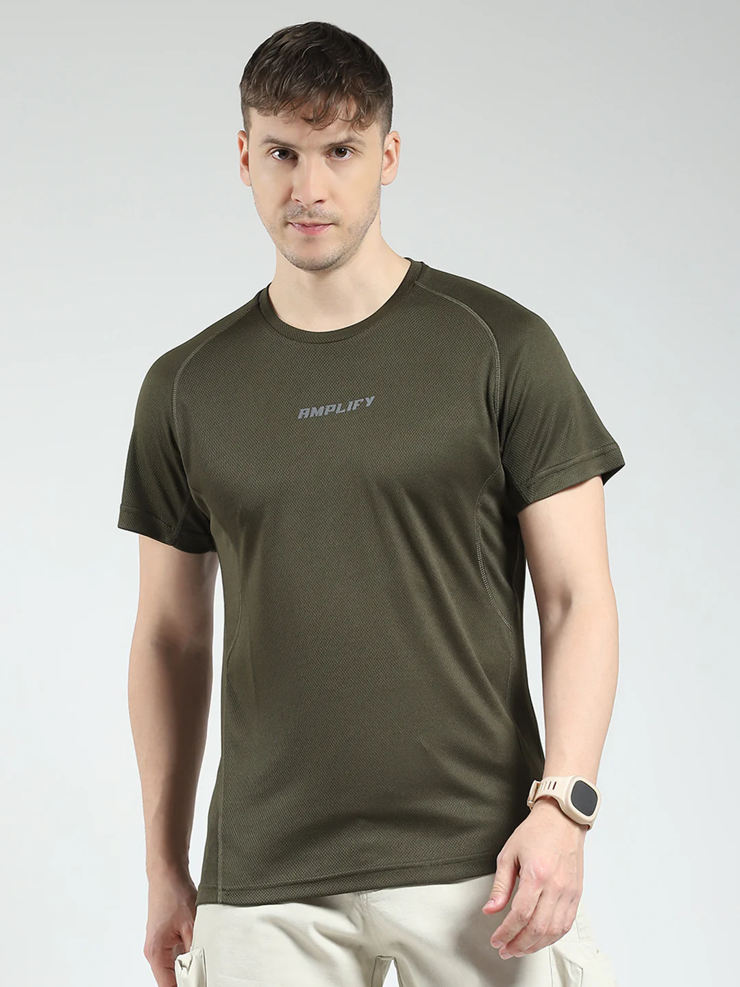 Rock.it Men Olive Printed Round Neck Half Sleeve T-Shirt