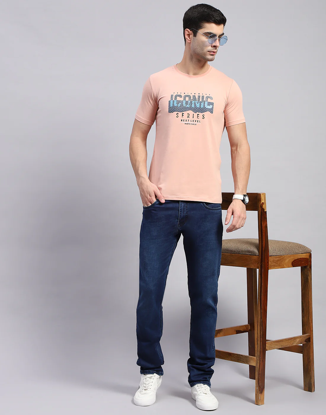 Men Pink Printed Round Neck Half Sleeve T-Shirt - Image 2