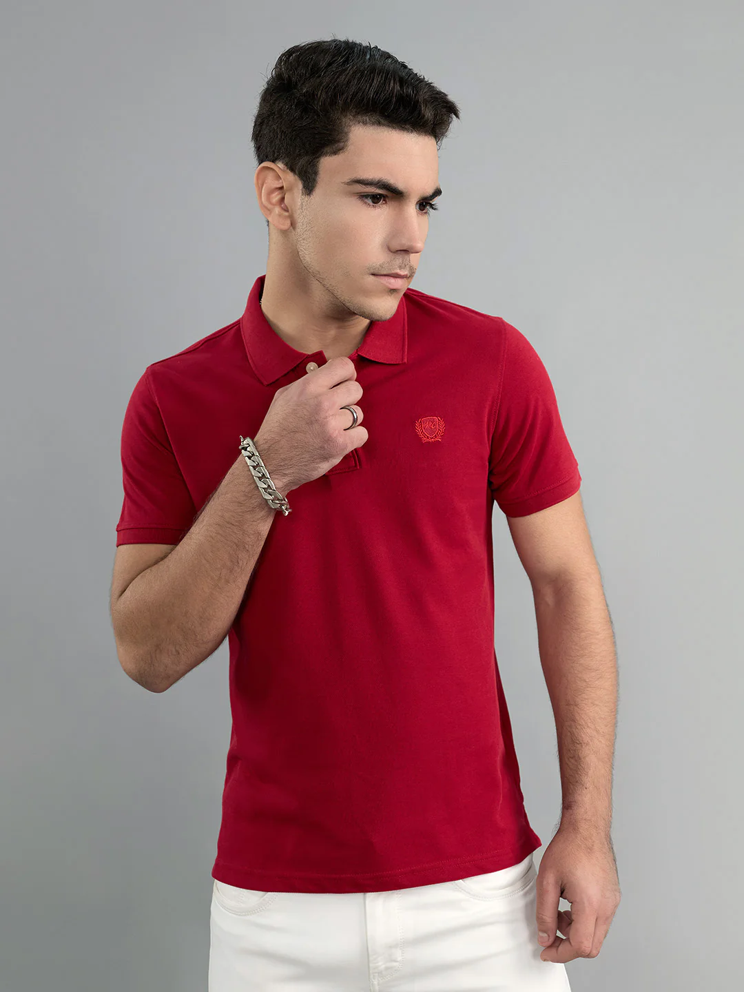 Men Red Solid Polo Collar Half Sleeve T-Shirt