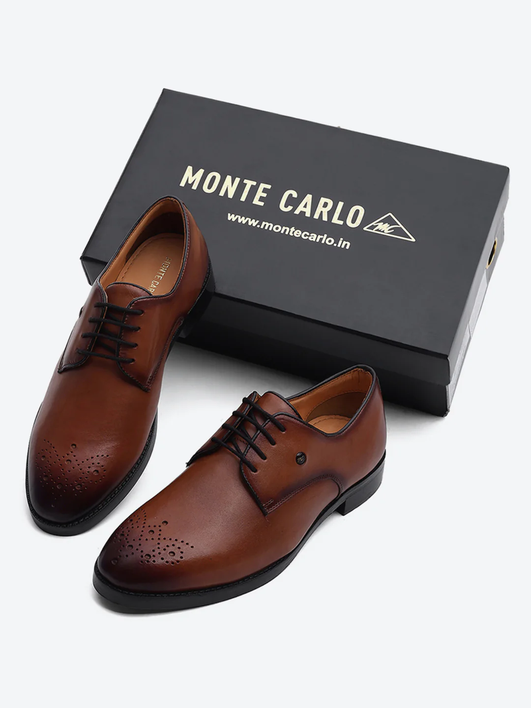 Men Tan Genuine Leather Comfortable Lace-Up Formal Derby Shoes - Image 2