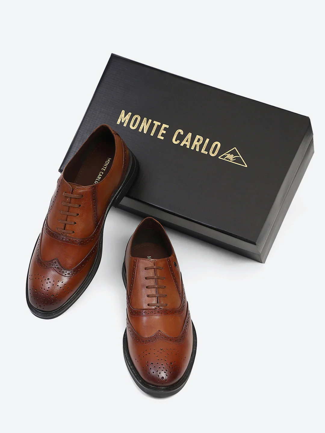 Men Tan Lace Up Genuine Leather Formal Oxfords - Image 2