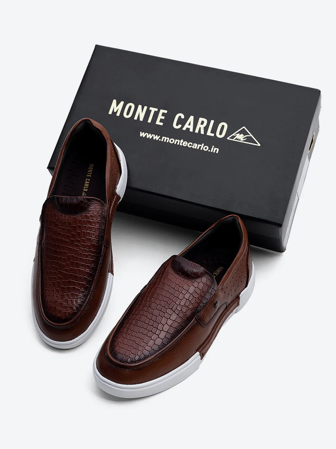 Monte Carlo Tan Croc Print Leather Casual Slip on Shoes for Men - Image 2