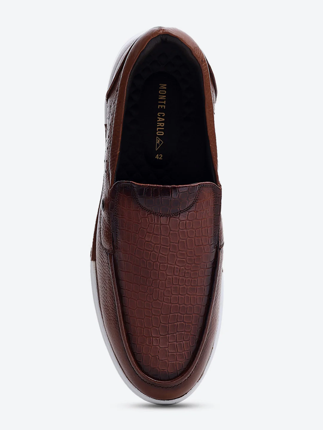 Monte Carlo Tan Croc Print Leather Casual Slip on Shoes for Men - Image 6