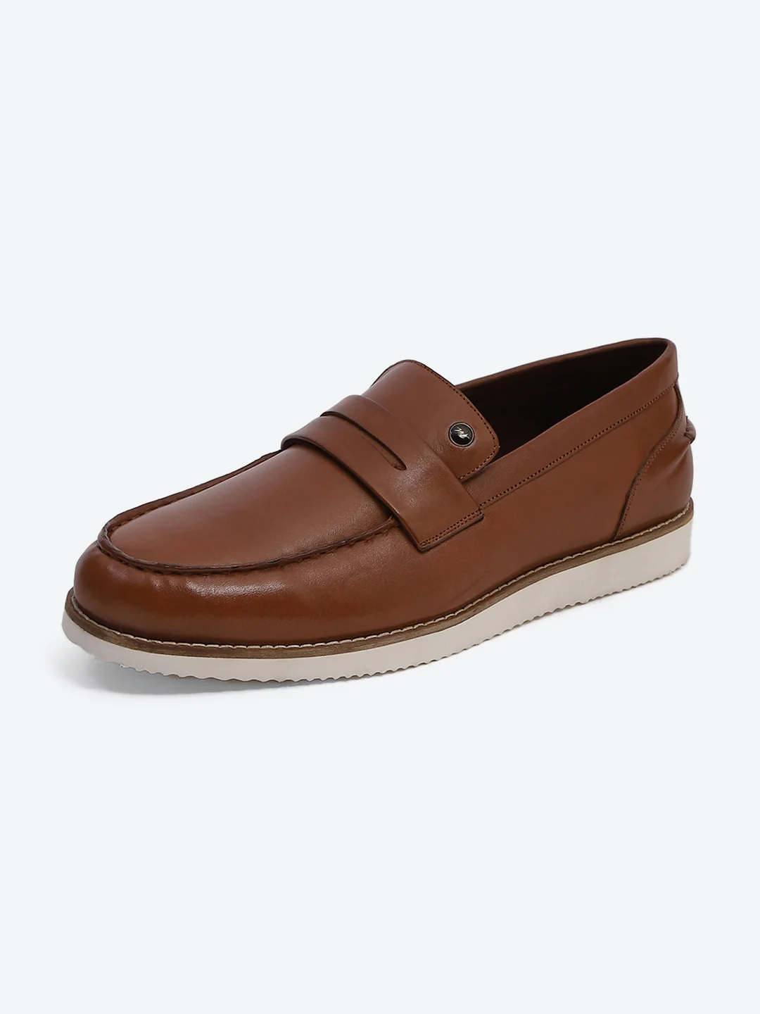 Men Tan Slip on Genuine Leather Penny Loafers - Image 3