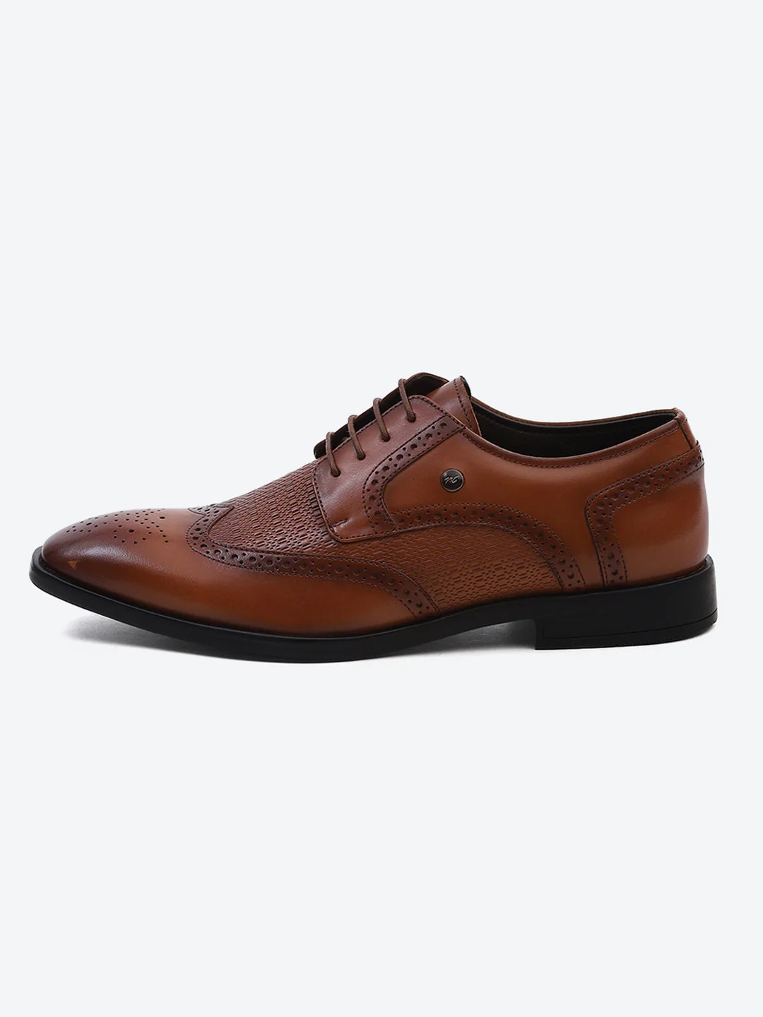Men Tan Solid Lace Up Genuine Leather Formal Brogues - Image 3