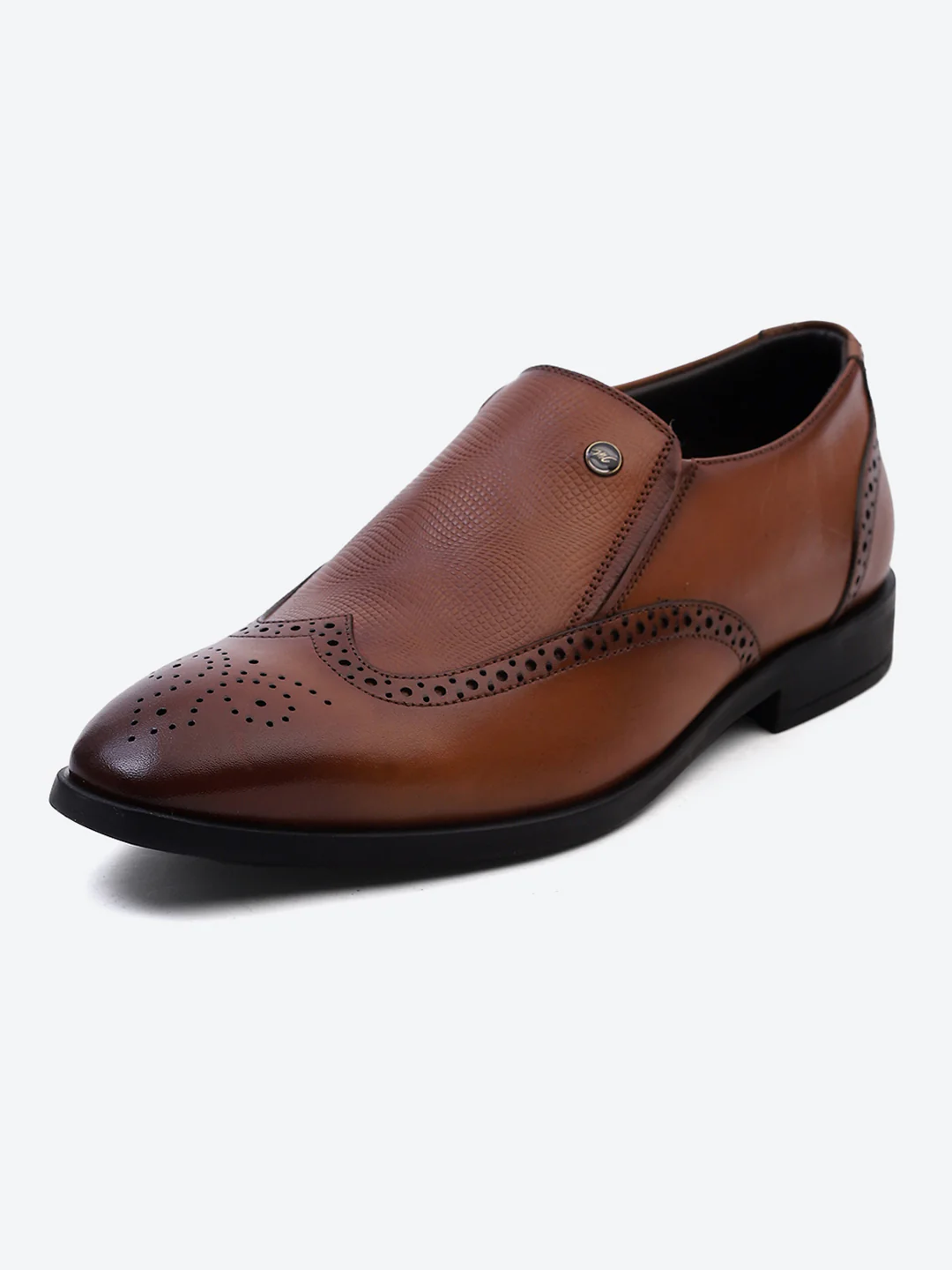 Men Tan Solid Slip on Genuine Leather Formal Shoes - Image 2