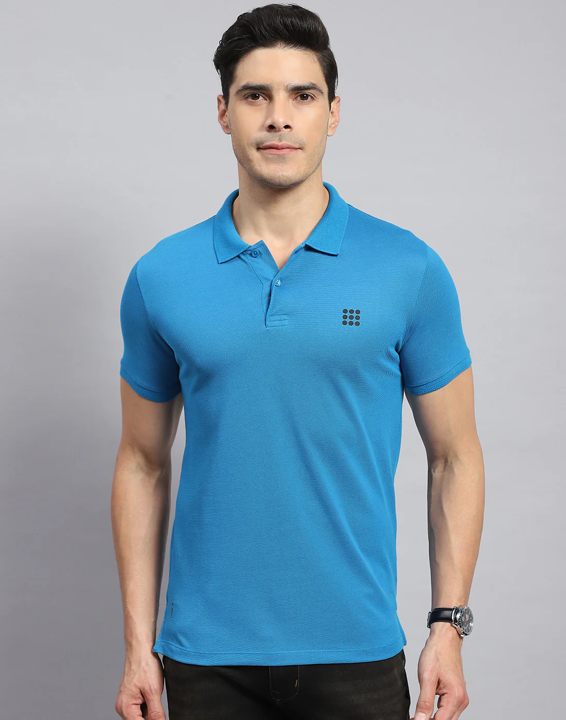 Rock.it Men Teal Blue Solid Collar Half Sleeve T-Shirt