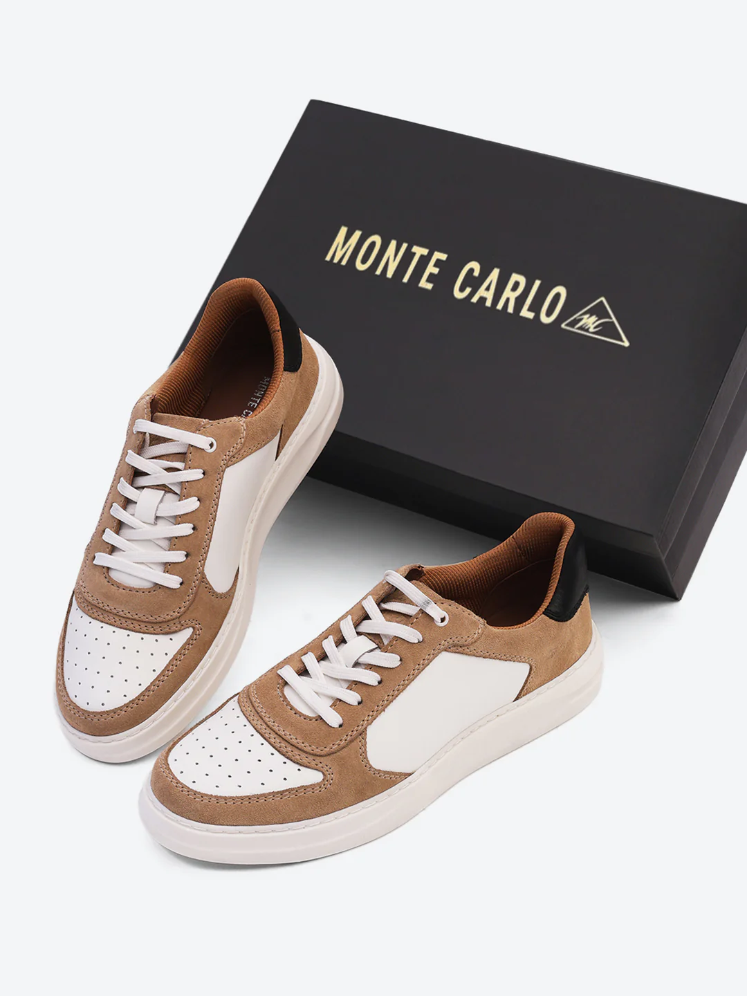 Men White & Beige Lace Up Genuine Leather Casual Sneakers - Image 2