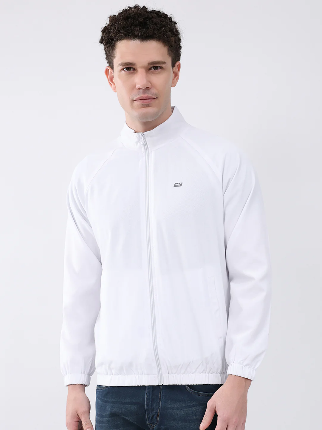 Men White Printed Collar Full Sleeve Jacket