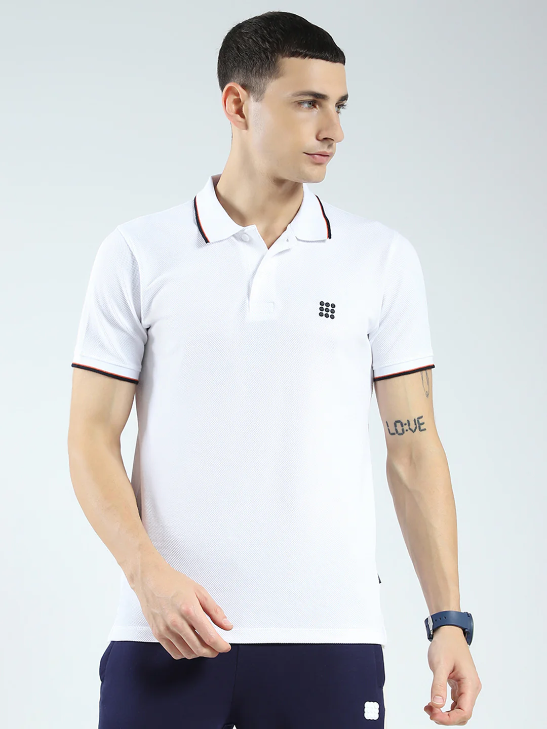 Rock.it Men White Self Design Collar Half Sleeve T-Shirt