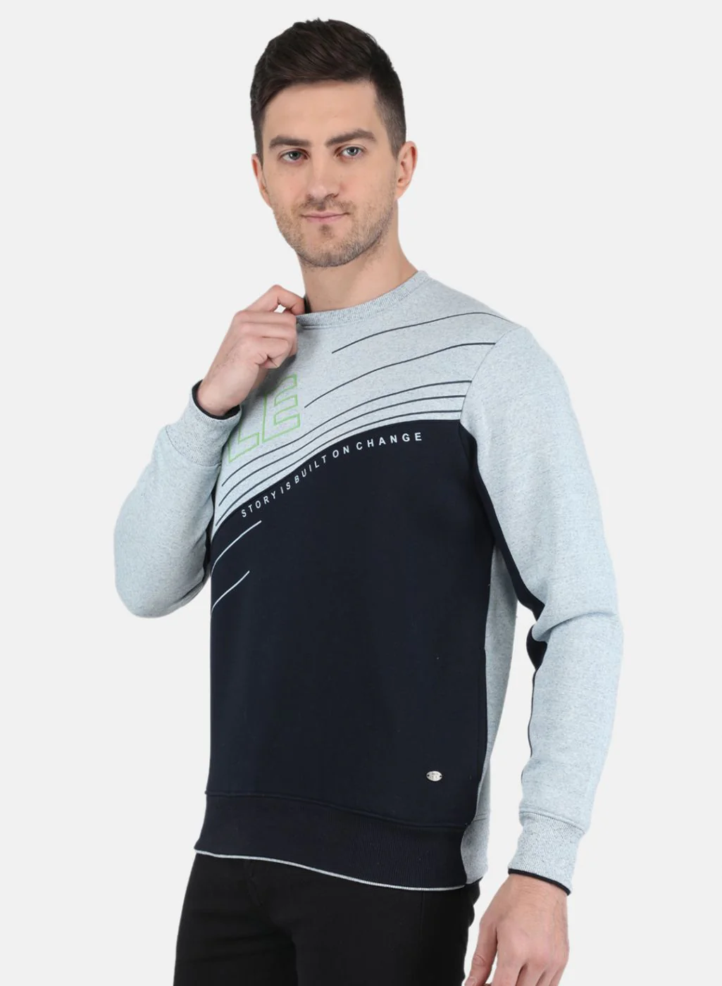 Men Blue Solid Sweatshirt - Image 2
