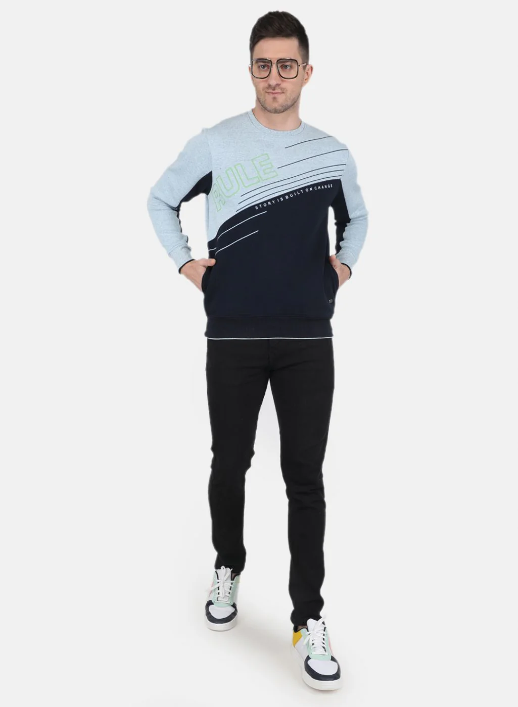 Men Blue Solid Sweatshirt - Image 4