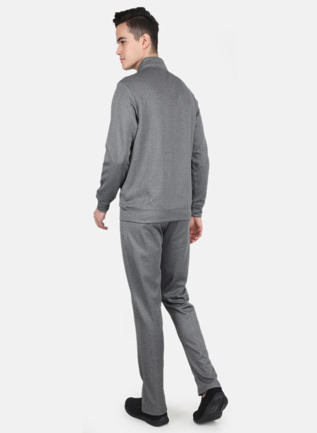 Men Grey Solid Mock Neck Full Sleeve Tracksuit - Image 3