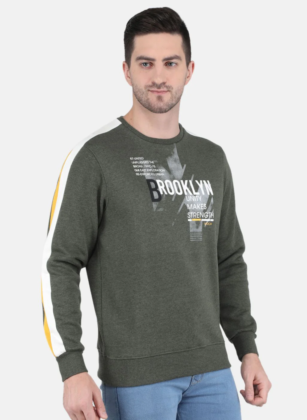 Men Olive Solid Sweatshirt - Image 6