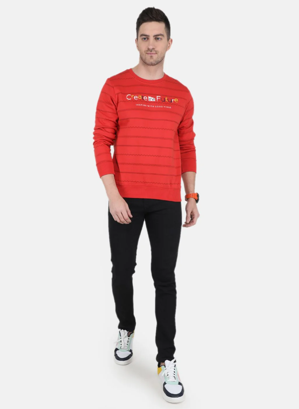 Men Orange Solid Sweatshirt - Image 4