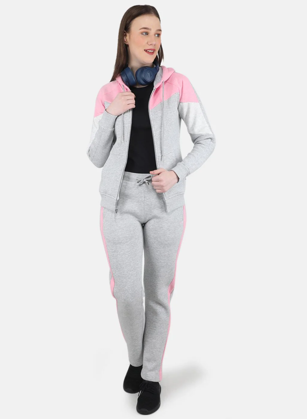 Women Grey Solid Tracksuit - Image 4
