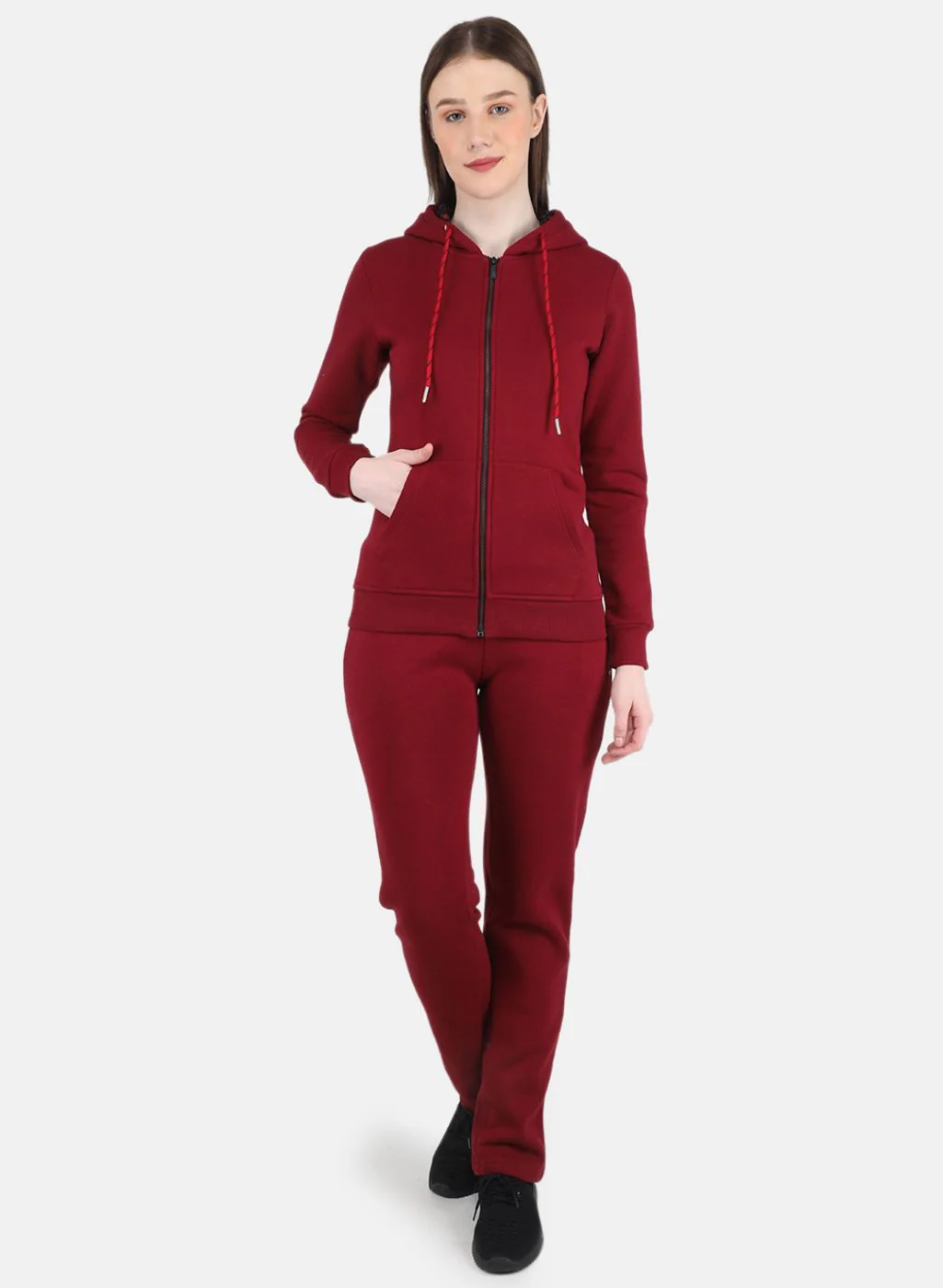 Women Maroon Solid Tracksuit