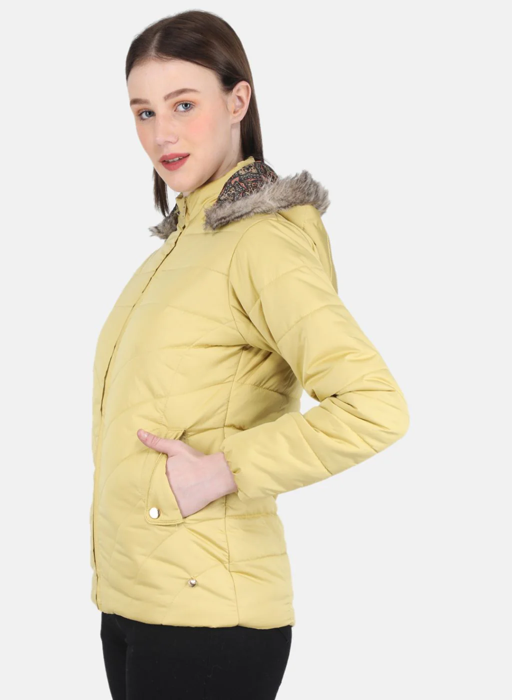 Women Mustard Solid Jacket - Image 2