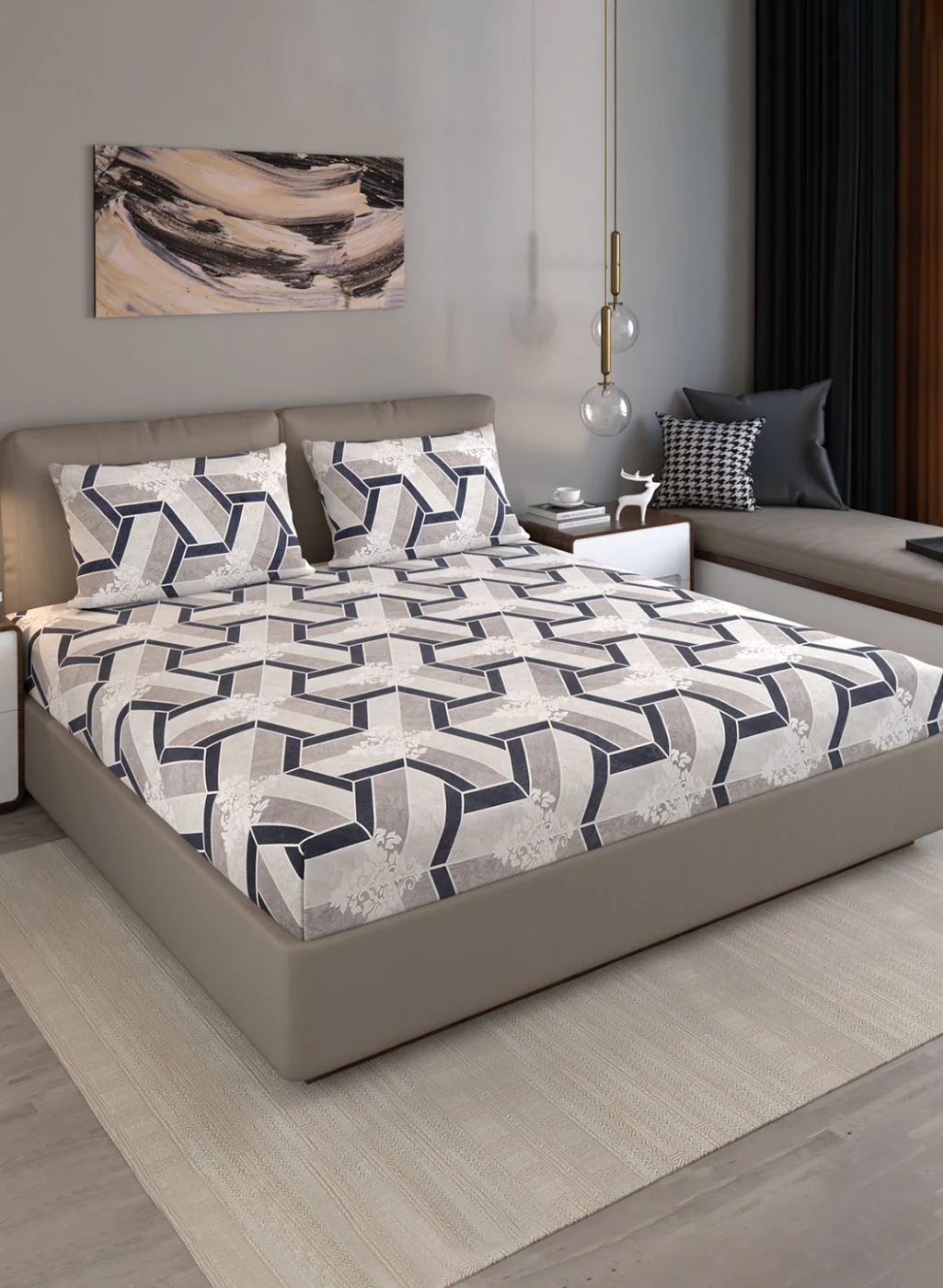 120TC Pure Cotton Queen Bedsheet with 2 Pillow Covers