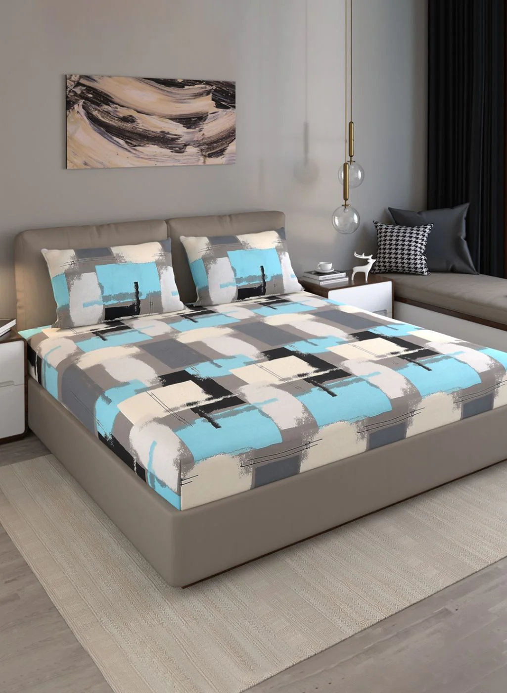 140TC Pure Cotton Queen Bedsheet with 2 Pillow Covers