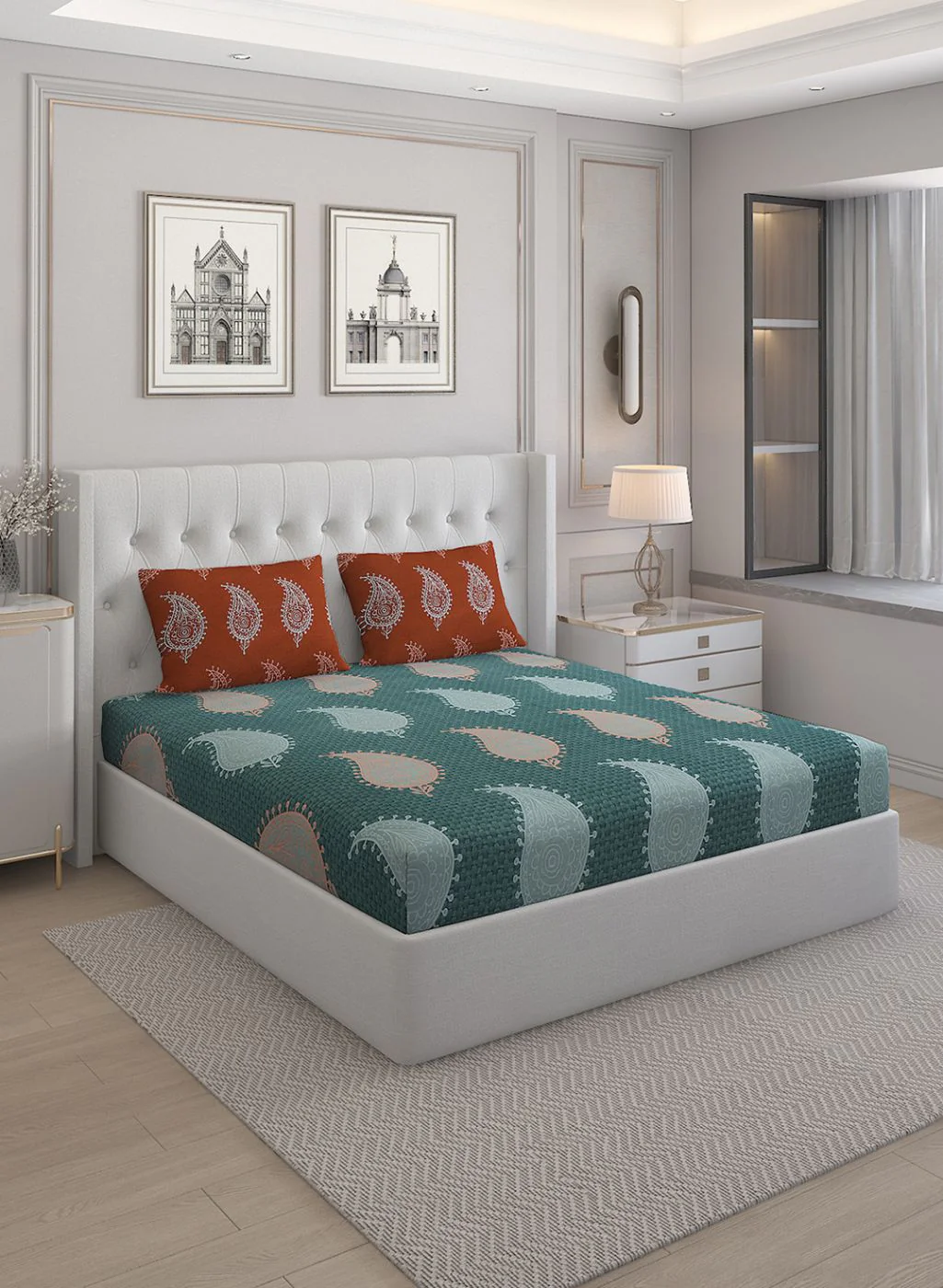 144TC Pure Cotton King Bedsheet with 2 Pillow Covers