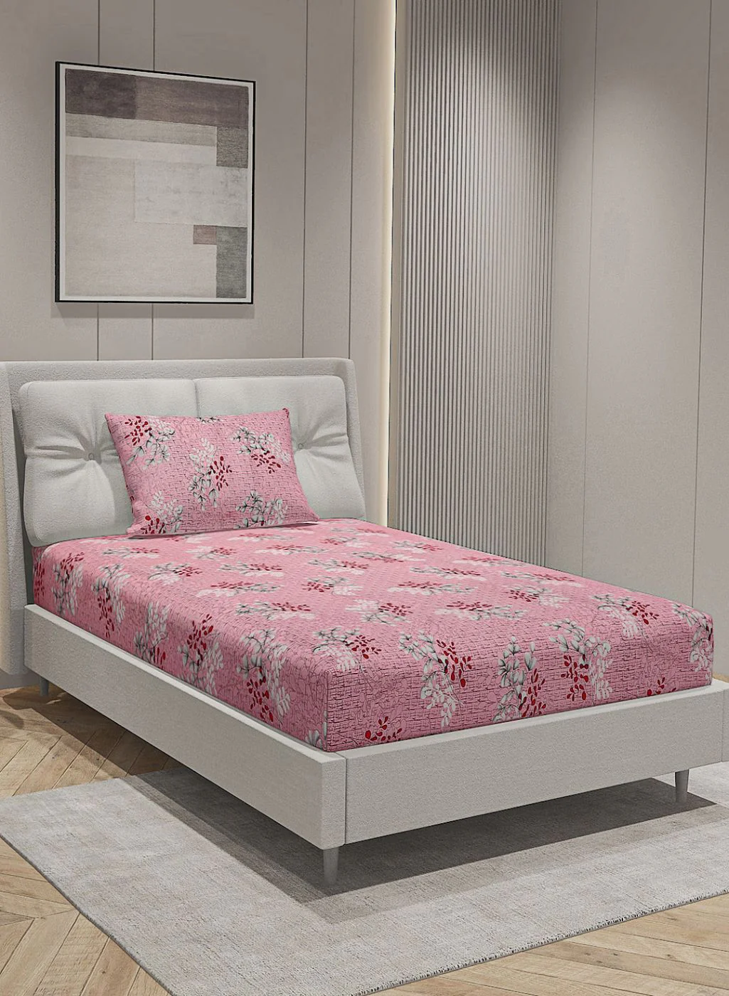 144TC Pure Cotton Single Bedsheet with 1 Pillow Covers