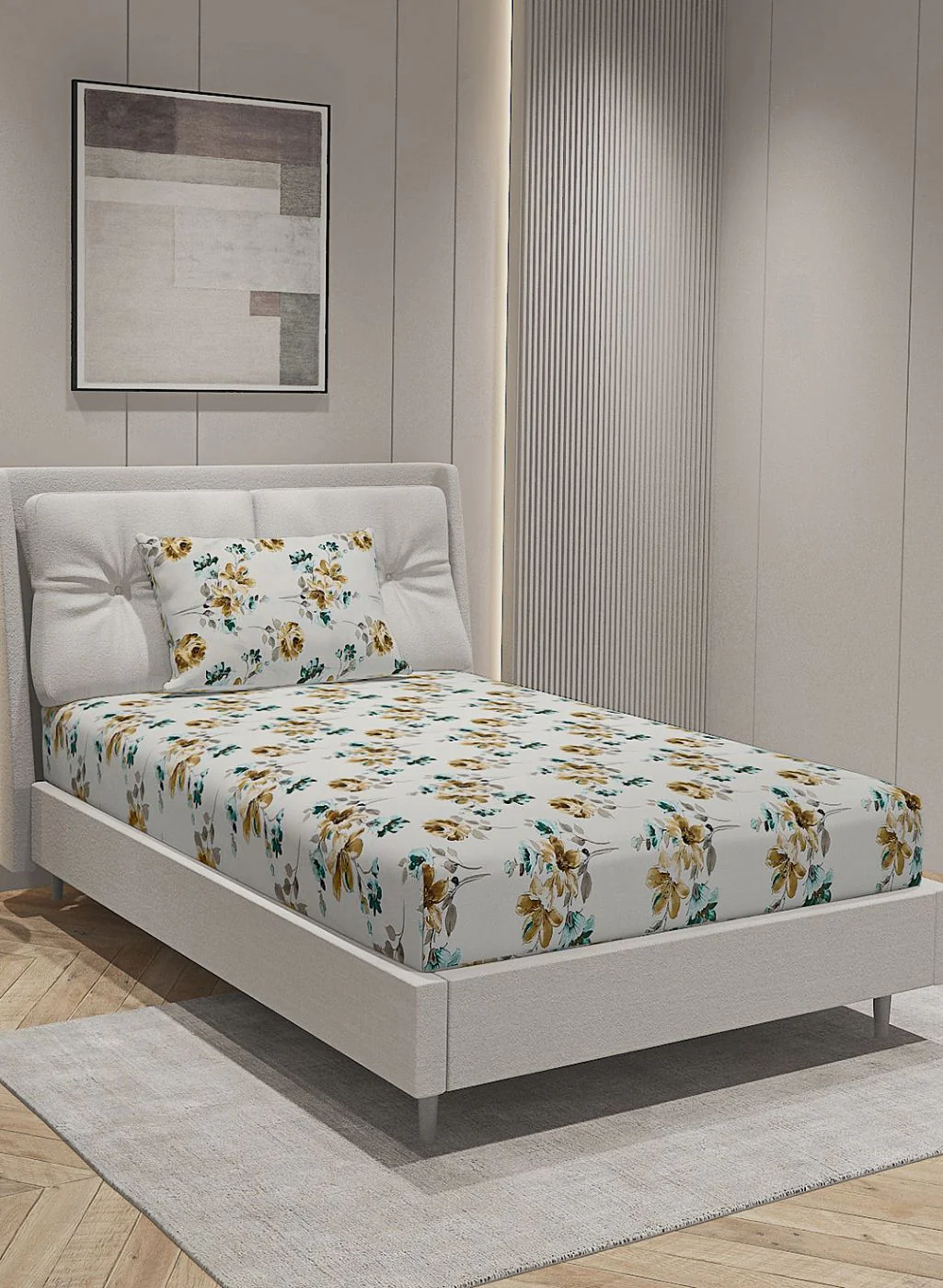 144TC Pure Cotton Single Bedsheet with 1 Pillow Covers