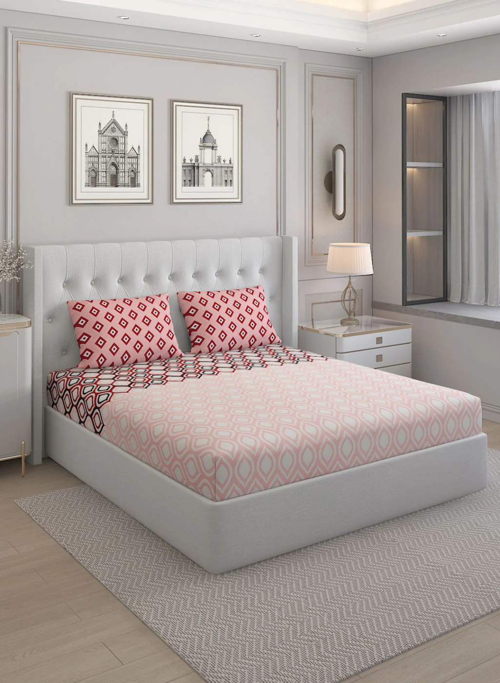 152TC Pure Cotton King Bedsheet with 2 Pillow Covers