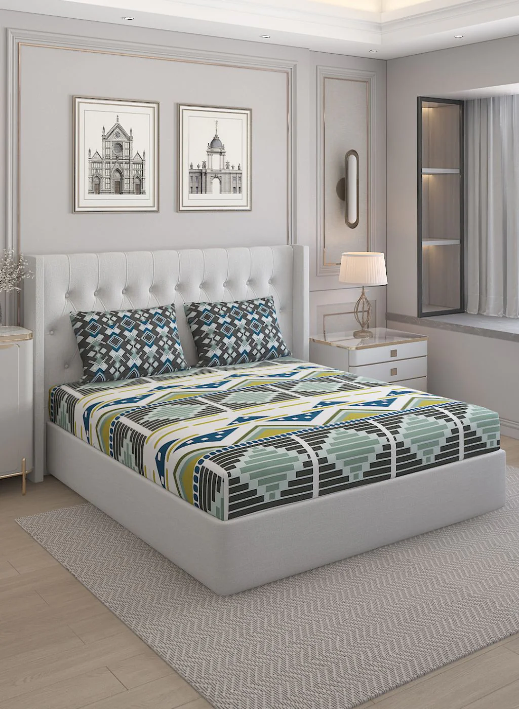 152TC Pure Cotton King Bedsheet with 2 Pillow Covers