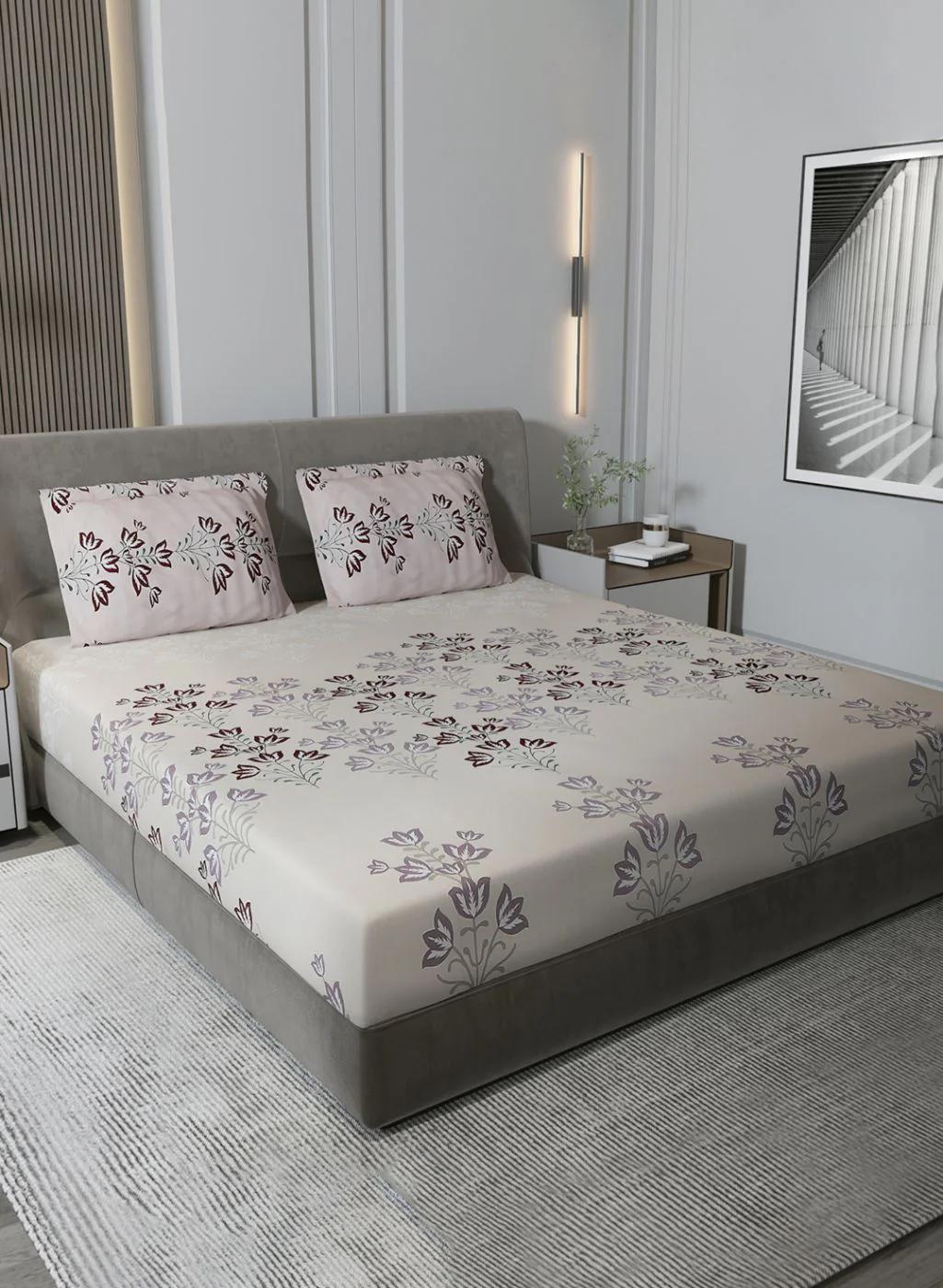 180TC Pure Cotton King Bedsheet with 2 Pillow Covers